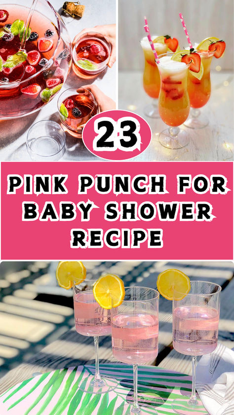 An inviting collection of 23 pink punch recipes perfect for baby showers! Featuring fruity flavors, creative garnishes, and refreshing colors, these drinks will brighten up your celebration and delight your guests. Pink Punch For Baby Shower Recipe Easy, Pink Punch For Bridal Shower Recipe, Pink Drink For Kids Party, Pink Drink For Baby Shower Girl, Baby Shower Punch With Sherbert, Pink Party Punch Non Alcoholic, Punch For Baby Shower Recipe, Easy Pink Punch, Punch Recipes For Baby Shower Easy