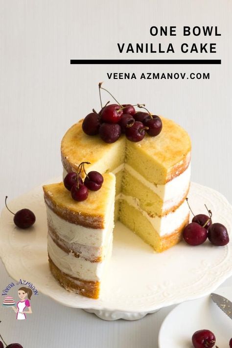 A one-bowl vanilla cake recipe is a must-have recipe on hand. What can be easier than add everything to the bowl, mix it up and bake it? No need for mixers or fancy equipment. Taste delicious on its own and yet a versatile cake with so many variations to try. #vanillacake #cakerecipe #onebowlrecipe #onepotrecipe #cake #bakingfromscratch Bakery Style Frosting, One Bowl Vanilla Cake, Cake Recipe From Scratch, Homemade Snickers, Vanilla Recipes, Bowl Cake, Easy Eat, Vanilla Cake Recipe, Cake Recipes From Scratch