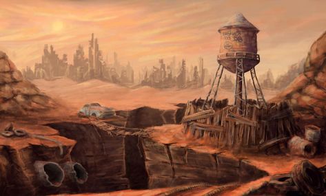 Apocalypse Landscape, Post Apocalyptic City, Nuclear Apocalypse, Apocalypse Aesthetic, Post Apocalyptic Art, Apocalypse Art, Desert Environment, Fallout Art, Parc D'attraction