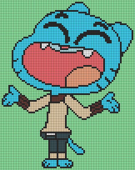 Alpha Patterns Cartoon, Pixel Art A4 Paper, Pixel Grid Crochet Patterns, Big Pixel Art, Cartoon Pixel Art, Pixel Art Cartoon, Funny Pixel Art, Pixel Cartoon, Gumball Cartoon