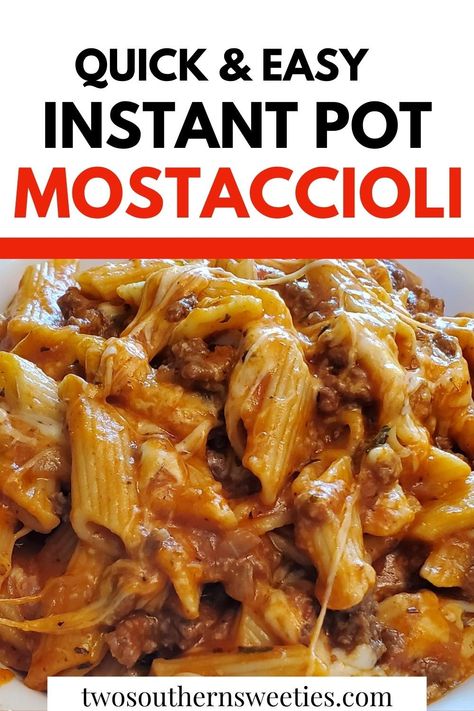 This mostaccioli is quick and easy when cooked in an instant pot or pressure cooker. The pasta is cooked perfectly with lots of cheese and meat sauce. #Italianrecipes #pasta #noodles #instantpot Crock Pot Mostaccioli, Baked Mostaccioli, Pot Dinners, Sweet Heat, Instant Pot Dinner Recipes, Easy Instant Pot Recipes, Dinner Meals, Insta Pot, Pasta Noodles