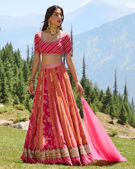 Multi-Coloured Printed Lehenga Set | Paulmi & Harsh Dabka Work, Print Lehenga, Printed Lehenga, Indian Dresses Traditional, Traditional Indian Outfits, Embroidered Border, Embroidered Dupatta, Wedding Lehenga, Indian Clothing