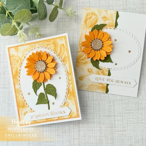 Flower Cards Handmade Cardmaking, Spellbinders Sunflower Serenade, Coneflower Cards, Bette Manning, Funky Florals, Sunflower Cards, Spellbinders Cards, Paper Crafts Card, Beautiful Handmade Cards