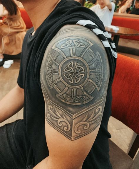 Celtic Half Sleeve Tattoo, Celtic Half Sleeve, Half Sleeve Men, Band Tattoos For Men, Celtic Cross Tattoos, Band Tattoos, Irish Tattoos, Cross Tattoos, Celtic Tattoos