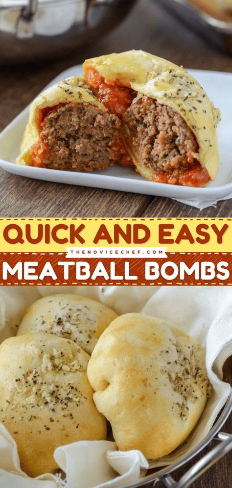 Ball Game Food Ideas, Football Dinners Ideas, Italian Tailgate Food, Meatball Biscuit Appetizer, Ground Beef Party Food Appetizers, Meatball Pie Recipe, Stuffed Biscuits Dinner Ground Beef, Football Game Meals Dinners, Tailgate Food Recipes