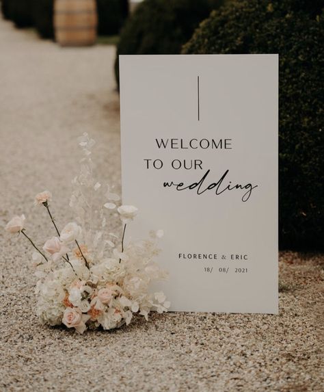 Wedding Sign Decor, Modern Chic Wedding, Cocktail Wedding Reception, Wedding Ambiance, Wooden Wedding Signs, Modern Minimalist Wedding, Minimalist Wedding Invitations, Garden Party Wedding, Welcome To Our Wedding