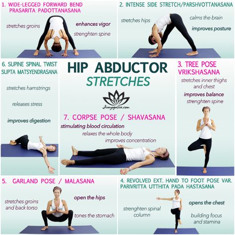 Stretches For Hip Pain, Hip Abductor Exercises, Splits Yoga, Inner Thigh Stretches, Hip Abductors, Best Exercise For Hips, Hip Abduction, Hip Mobility Exercises, Hip Flexor Exercises