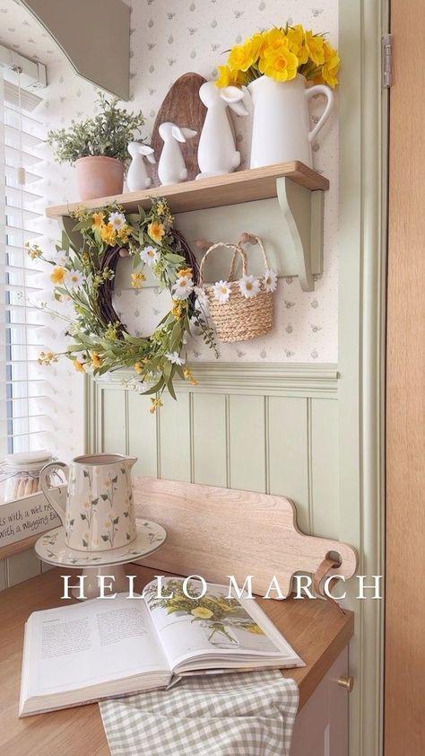 Cottage Style Decor, Cottage Kitchens, Spring Decorating, Morning Everyone, Good Morning Everyone, Spring Easter Decor, Spring Home Decor, Spring Has Sprung, Vintage Easter