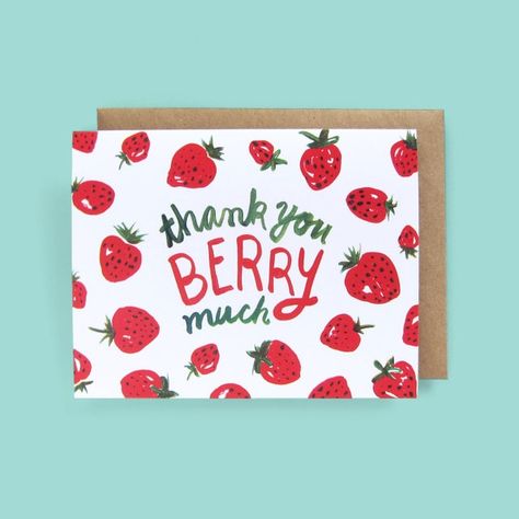 TheNeighborgoods - Etsy UK Thank You Card, Punny Valentines, Cute Thank You Cards, Gratitude Cards, Thank You Card Design, Strawberry Pattern, Pun Card, Greeting Card Ideas, Thanks Card