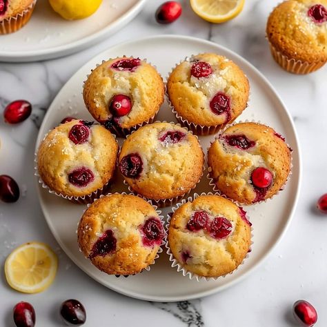 Lemon Cranberry Muffins Greek Yogurt, Cranberry Muffins Healthy, Healthy Cranberry Muffins, Cranberry Lemon Muffins, Banana Cranberry Muffins, Cranberry Muffin, Lemon Cranberry Muffins, Spelt Muffins, Gf Muffins