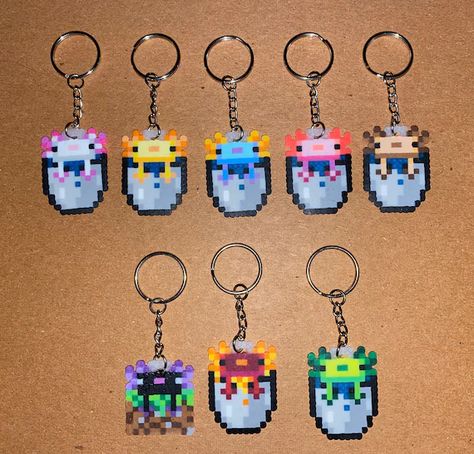 Fuse Bead Minecraft, Easy Perler Bead Patterns 14x14, Minecraft Axolotl Pixel Art, Heat Beads Ideas, Perler Axolotl, Perler Bead Patterns Pokemon, Pearler Beads Designs Ideas, Mini Perler Beads Ideas, Perler Beads Minecraft