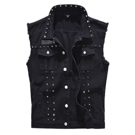 Coachella Outfits For Men, Roblox Clothing Ideas, Denim Vest Men, Black Denim Vest, Waistcoat Fashion, Fitted Jean Jacket, Sleeveless Jean Jackets, Art Punk, Lgbtq Clothing