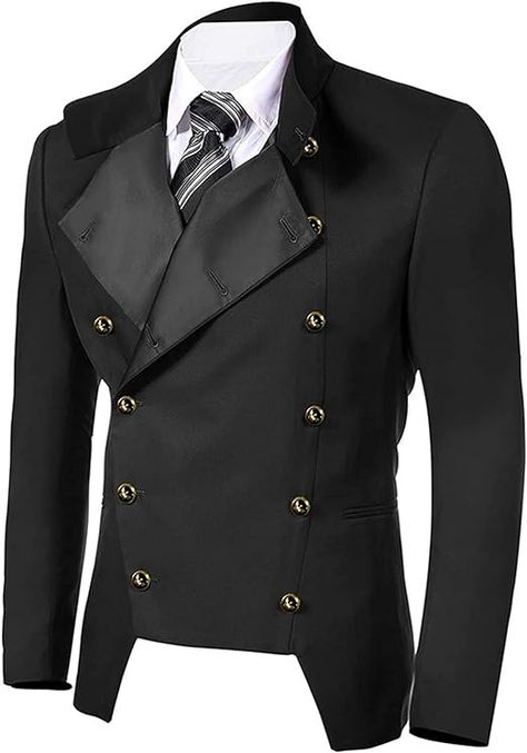 Amazon.com: Men's Casual Double-Breasted Jacket Slim Fit Blazer Halloween Party Uniform Formal Tailcoat Jackets Vintage Coat : Clothing, Shoes & Jewelry Mens Double Breasted Blazer, Slim Fit Blazer, Blazer White, Mens Suit Jacket, Slim Fit Blazers, Casual Long Sleeve Shirts, Dress Suit, Slim Fit Dresses, Double Breasted Jacket