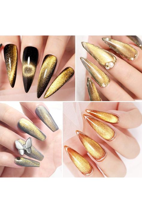 MIZHSE Universal Gold Cat Eye Gel Nail Polish, 9D Wide Magnetic Gel Polish with Magnet Stick, 10ml Galaxy Effect Bright Glitter Shimmer Cateye Nail Gel Soak Off Nail Art Manicure DIY at Home Magnetic Gel Polish, Manicure Diy, Cat Eye Gel, Cat Eye Nails, Eye Gel, Nail Gel, Diy Manicure, Gel Nail, Gel Nail Polish