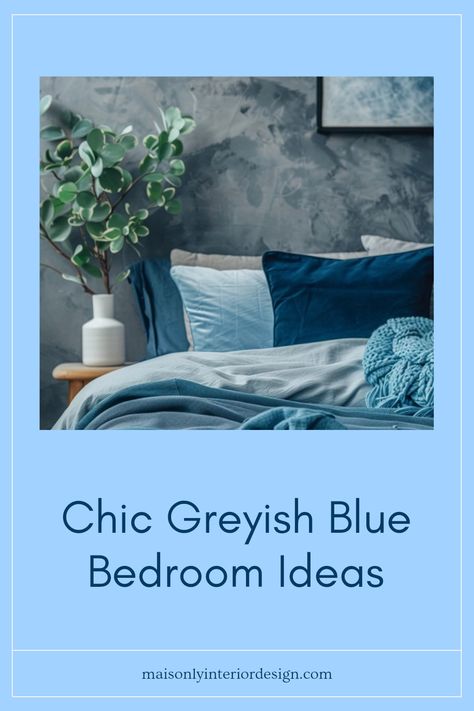 Beautiful chic greyish blue bedroom showcasing stylish décor and calming vibes. This image highlights elegant design ideas for a tranquil yet sophisticated bedroom atmosphere. Icy Blue Bedroom Ideas, Greyish Blue Bedroom, Blue Grey Bedroom Ideas, Grey And Blue Bedroom, Blue And Gray Bedroom, White And Blue Bedroom, Blue And Grey Bedroom, Aqua Bedrooms, Light Blue Bedroom