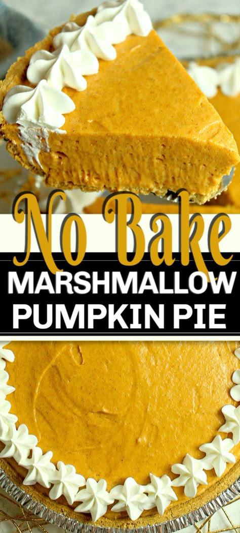 Looking for a No Bake Pumpkin Pie? No Bake Marshmallow Pumpkin Pie is a sweet and creamy twist to a classic pumpkin dessert. Using a store bought crust, it's a quick and easy pumpkin pie recipe. #nobakepie #pumpkin #pumpkinpie #nobakepumpkinpie #marshmallowpumpkin Pumpkin Pie No Bake, Marshmallow Pumpkin Pie, Easy Pumpkin Pie Recipe, Pie No Bake, Finger Desserts, Marshmallow Pumpkin, Pie Christmas, No Bake Pumpkin, No Bake Pumpkin Pie