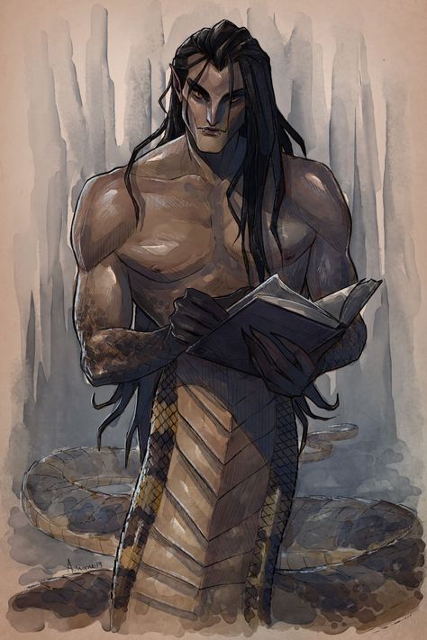 Male Naga Character Design, Dnd Yuan Ti, Monster Legends, Snake Art, Romance Art, Dungeons And Dragons Homebrew, Mythical Creatures Art, High Fantasy, Character Design Male