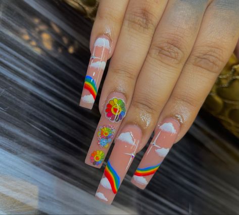 Lgbtq Nails Acrylic, Lesbian Nails Acrylic Two Short Rest Long, Pride Inspired Nails, Pride Month Nails 2024, Pride Acrylics, Pride Acrylic Nails, Bisexual Nails Acrylic, Pride Nails Acrylic Coffin, Pride Short Nails