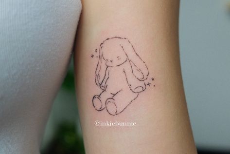 🐰 bunny plushie for Harean 🐰 . . . . . #tattooartist #inkied #bunnietattoo #bunnytattoo #cutetattoo #girlytattoo #dfwtattoos #dallastattooartist Bunny Stuffed Animal Tattoo, Childhood Stuffed Animal Tattoo, Fine Line Bunny Tattoo, Plushie Tattoo, Stuffed Bunny Tattoo, Stuffed Animal Tattoo, Bunny Tattoo, Goals 2024, Doll Tattoo