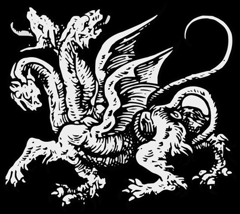 File:Coa Illustration Elements Animal Hydra Passant.svg - Wikimedia Commons Medieval Art Dragon, Old Dragon Art, Woodcut Illustration Medieval, Carved Tattoo, Carving Tattoo, Tattoo Medieval, Medieval Monsters, Witcher Monsters, Medieval Woodcut