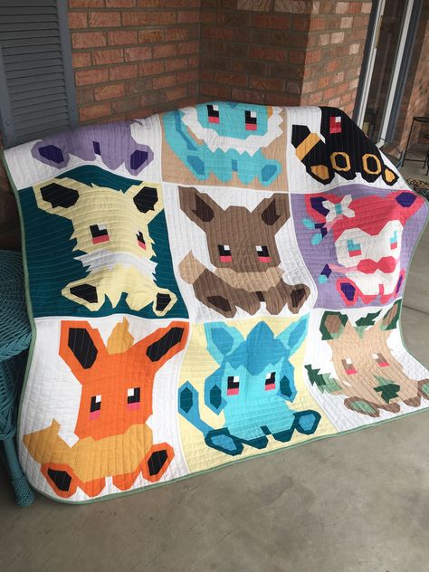 Anime Quilt Patterns, Pokemon Quilt Ideas, Pokemon Quilt Pattern, Pokemon Quilts, Nerd Quilt, Pokemon Quilt, Anime Quilt, California Quilt, Pixel Quilt