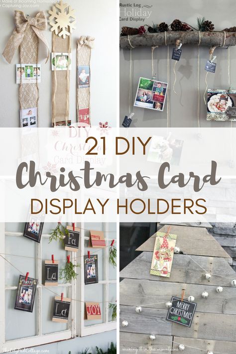 Are piles of Christmas cards taking up space in your house?  Here are 21 DIY Christmas Card Display Holders - perfect to display cards in a festive way! Click to see more!  #christmascards2017  #christmascarddisplay #christmascardholder  #ChristmasDecor #DIY Christmas Cards For Mom, Christmas Card Holder Display, Hanging Christmas Cards, Holiday Card Display, Cards For Mom, Card Holder Diy, Christmas Cards 2017, Diy Christmas Card, Christmas Card Display