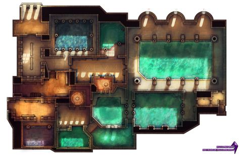 A lovely 22"x34" bathhouse inspired by those in Pompeii and the English city of Bath. #rpg #art #battlemap #games #drawing #illustration #dungeonsanddragons #dungeonmaster #dnd #dnd5e #roleplaying #boardgames #dungeonsanddragonsart #tabletopgames #cartography #5e #criticalrole #encountermaps #fantasy #tabletop #ttrpg #rome #bathhouse #bath Roman Bathhouse, Roman Bath House, Cartographers Guild, Pen And Paper Games, Building Map, Dnd World Map, Fantasy Town, Tabletop Rpg Maps, Fantasy Maps