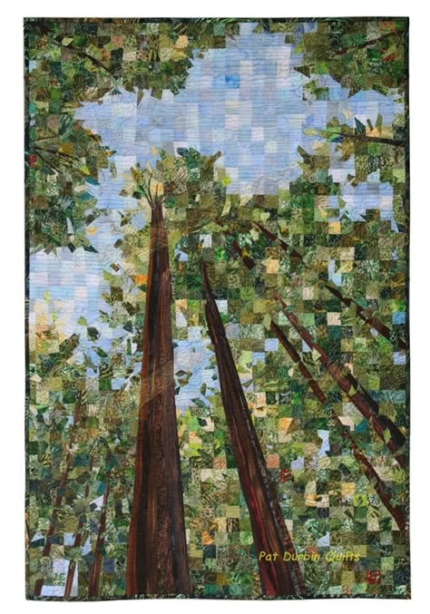 Nature Scenes Archives - Pat Durbin Quilts With Mountains And Trees, Nature Quilts Ideas, Fabric Landscape Art, Quilted Mountains, Tree Collage Art, Art Quilts Inspiration, Trees Quilt, Mosaic Quilt, Mountain Quilt