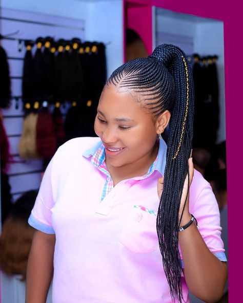 Yeboyebo Hairstyle, Cornrow Ponytail, Natural Hair Bun Styles, Goddess Braids Hairstyles, African Hair Braiding Styles, Bun Styles, Box Braids Hairstyles For Black Women, Braids Hairstyles Pictures, Quick Braided Hairstyles