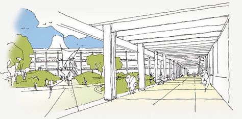 Mossbourne Community Academy - Richard Rogers Institute Design, People In Space, Information And Communication Technology, Richard Rogers, Timber Frame Building, Perspective Sketch, Urban Housing, Space Drawings, Communication Technology