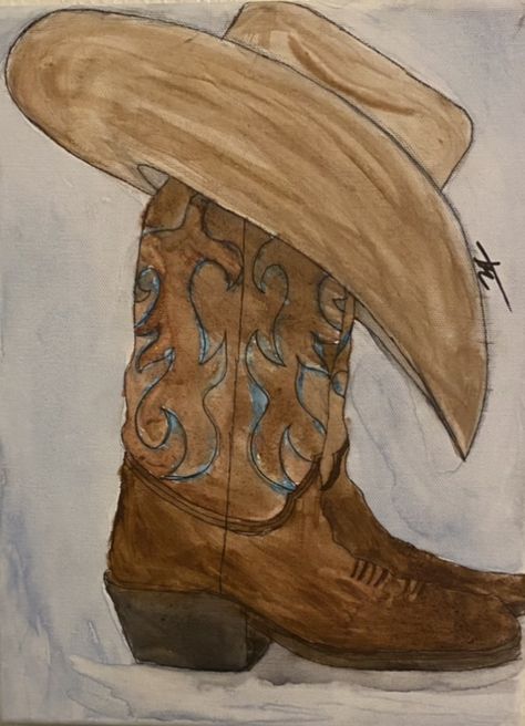 Country Aesthetic Painting Easy, Country Themed Paintings, Western Style Paintings, Western Simple Paintings, Cute Country Drawings Easy, Ffa Paintings Ideas, Southwest Watercolor Paintings, Easy Country Painting Ideas, Western Paintings Simple