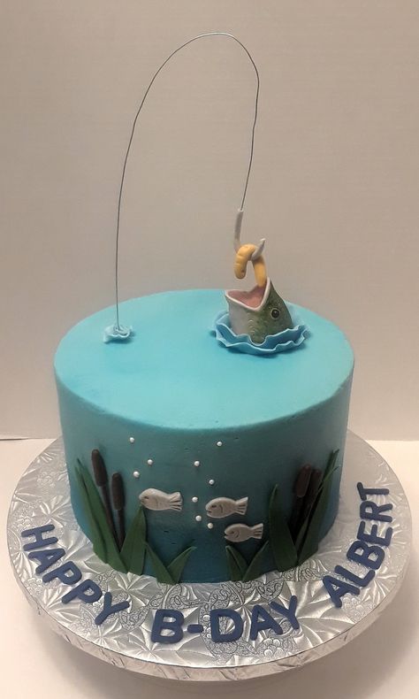 Fishing Cake Designs For Men, Fisherman Cakes For Men, Walleye Cakes Birthday, Easy Fishing Cake Ideas, Bass Fishing Cakes For Men, Fish Bday Cake, Bass Fish Cakes Birthday, Fish Cake Birthday For Men, Cake With Fish Design