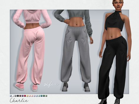 The Sims Resource - Charlie Sweatpants Sims 4 Baggy Pants, Die Sims 4, Big Pants, Outfits Baggy, Sims 4 Body Mods, Tumblr Sims 4, Famous Outfits, Grey Sweats, Sims 4 Characters