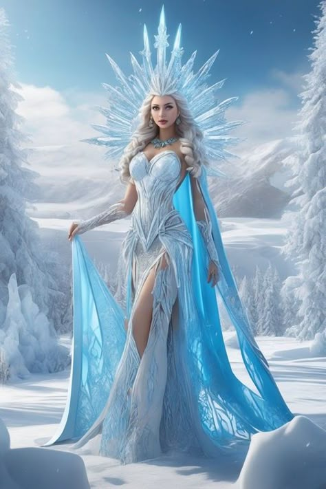 Ice Queen Costume, Snow Elf, Angel Artwork, Winter Fairy, Snow Queen, Ice Queen, Fantasy Dress, Beautiful Fantasy Art, Fantasy Clothing