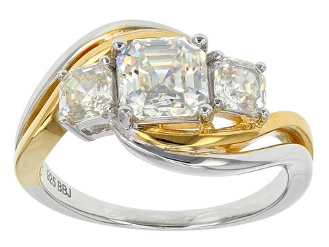 2.29ctw Asscher Cut Lab Created Strontium Titanate Two-tone Sterling Silver 3-stone Bypass Ring Marquise Diamond Settings, Wide Band Diamond Rings, White Lab, Bypass Ring, Jtv Jewelry, Diamond Anniversary Rings, Asscher Cut, Engagement Ring Cuts, Broken Chain