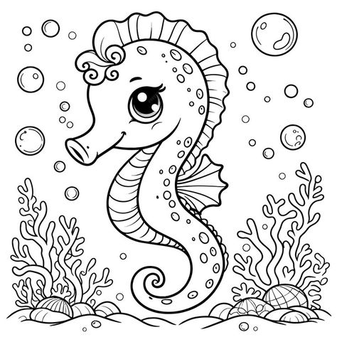 A cartoon drawing of a seahorse with the words quot sea quot on it | Premium AI-generated vector Seahorse Coloring Pages, Seahorse Christmas, Christmas Coloring Page, Free Business Card Mockup, Seahorses, Christmas Coloring, Cartoon Drawing, Coloring Book Art, Flyer Maker