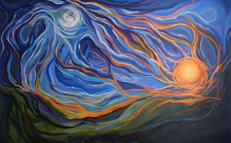 The Story of the Sun and the Moon: An Inspiration | Michelle Montague visual artist Sun And Moon Acrylic Painting, Sun And Moon Story, Moon And Sun Painting, Celestial Moon And Sun, Sun And Moon Painting, Moon Artwork, Beautiful Night Sky, The Sun And The Moon, Sun And The Moon