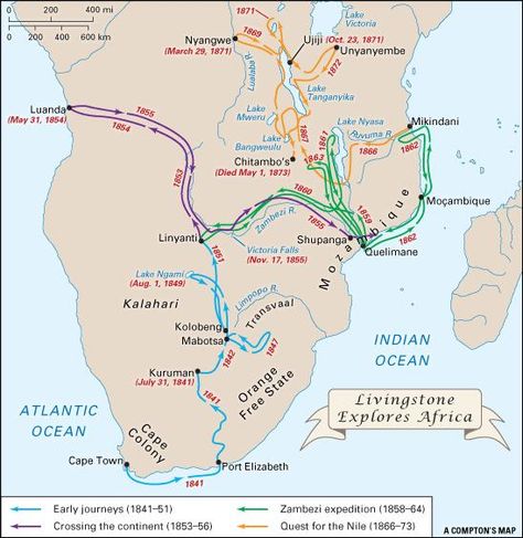 Map showing all the travels of David Livingstone Alkebulan History, Africa Photos, David Livingstone, Explorer Map, Lake Tanganyika, The Oregon Trail, Fun Friday, Livingstone, Victoria Falls