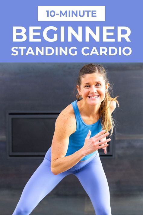 Get fit at home with this 10-Minute Beginner Cardio Workout. There's no jumping and no equipment needed for this quick and effective at home cardio workout. This all-standing cardio workout at home will leave you feeling accomplished and energized in just ten minutes. Beginner Aerobic Workout, Apartment Workout, 10 Minute Cardio Workout, Beginners Cardio, Beginner Cardio Workout, Low Impact Cardio Workout, Exercise To Reduce Thighs, Cardio At Home, Cardio Workout At Home