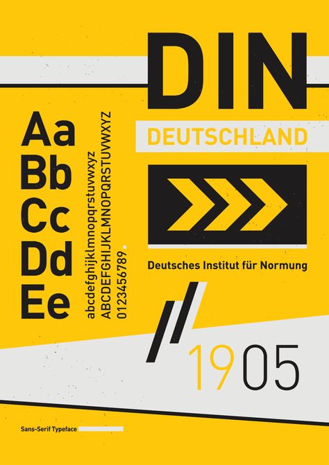 Typographic Design Poster, Din Font, Typeface Poster, Typographic Poster Design, Yellow Poster, Typography Posters, Typo Poster, Type Specimen, Airport Design