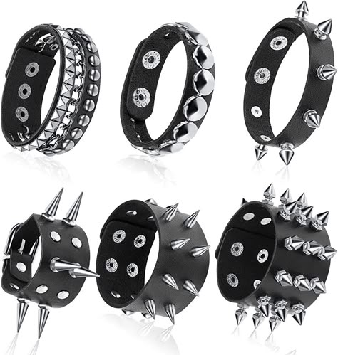 Studded Bracelet, Spike Bracelet, Faux Leather Bracelets, Wrap Bangles, Womens Cuff Bracelets, Metal Spikes, Leather Rivets, Punk Accessories, Black Leather Bracelet