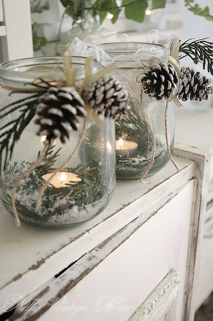 Winter Decorations - Winter Table Centerpieces & More! - Liz Marie Blog Winter Table Centerpieces, Winter Table Decorations, Rustic Winter Decor, Winter Party Decorations, Winter Centerpieces, Christmas Candle Decorations, Winter Decorations Diy, Christmas Centerpieces Diy, Winter Table