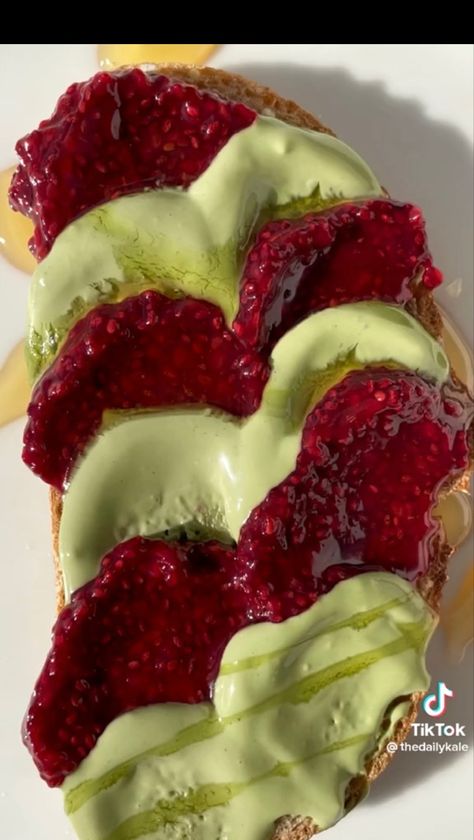 matcha cream cheese and raspberry chia jam toast Jam Toast, Chia Jam, Chia, Matcha, Jam, Cream Cheese, Raspberry, Toast, Cream