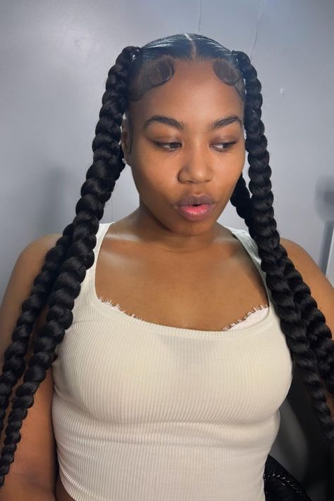 Jumbo Jayda Wayda Braids, How To Do Jayda Wayda Braids, Jumbo Braids Black Women, Jayda Wayda Braids With Heart, Jayda Wayda Braids Double, Jayda Wayda Braids With 2 On Each, Jayda Wayda Braids With Curls, Four Jumbo Box Braids, Jayda Wayda Braids 5 Braids