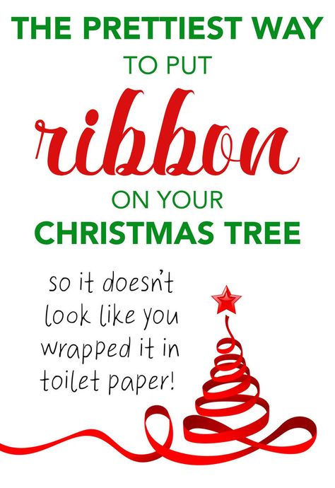 Ribbon On Christmas Tree Ideas How To, Christmas Ribbons Ideas, How To Put Ribbon In Tree, Easy Christmas Tree Ribbon, Ribbons In Trees, Christmas Ribbon Tree Ideas, Ribbon Only Christmas Tree, Christmas Tree Garland Ideas Ribbons, How To Put Ribbon In A Christmas Tree