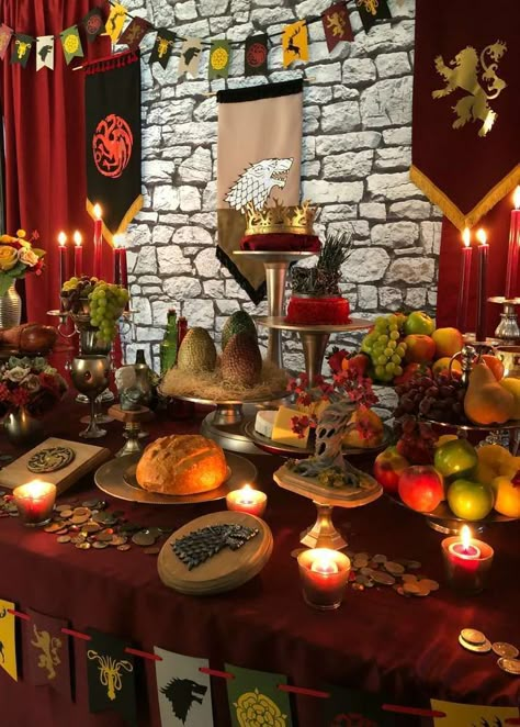 Game of Thrones Dinner Party Game Of Thrones Dinner, Game Of Thrones Decor, Medieval Feast, Game Of Thrones Birthday, Feast Ideas, Medieval Banquet, Viking Party, Game Of Thrones Theme, Dinner Party Games