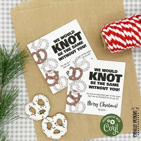 With witty, well-designed, and editable gift tags we can help you put a smile on someones face this holiday season. Simply edit them in your browser, download them, and then print them on card stock paper from your home or office printer. IT'S EDITABLE & PRINTABLE Printing your Christmas-themed gift tags has never been easier. You can edit our template design right in your browser. You don't need to install any app or special font. Just go to the link we'll send you, and you can start editing an Christmas Pretzel, Special Font, Christmas Pretzels, Volunteer Appreciation Gifts, Employee Christmas Gifts, Appreciation Gifts Diy, Staff Appreciation Gifts, Teacher Appreciation Gifts Diy, Editable Gift Tags