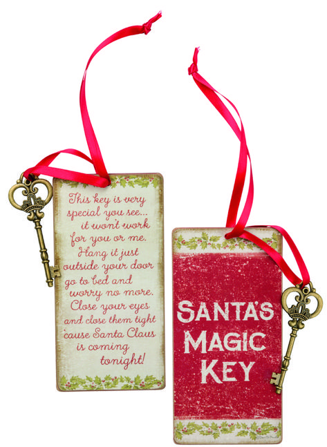 A timeless holiday staple piece, this Magic Key ornament is a fun tradition to add to the holidays! Attached to a double-sided wooden ornament with a lyrical sentiment, this key is to be hung from a door to allow Santa's entry when a chimney isn't an option. Santa Keys Ideas, Keys Ideas, Laser Gifts, Winter Wood Crafts, Key Ornament, Gift Tag Ideas, Key Diy, Santa Key, Christmas Diy Projects