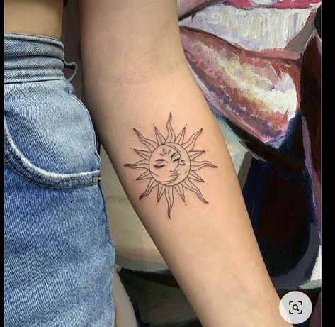 Luna Tattoo, Simple Tattoos For Women, Small Girl Tattoos, Sun Tattoos, Neck Tattoos, Tattoo Feminina, Sun Tattoo, Dainty Tattoos, Dream Tattoos