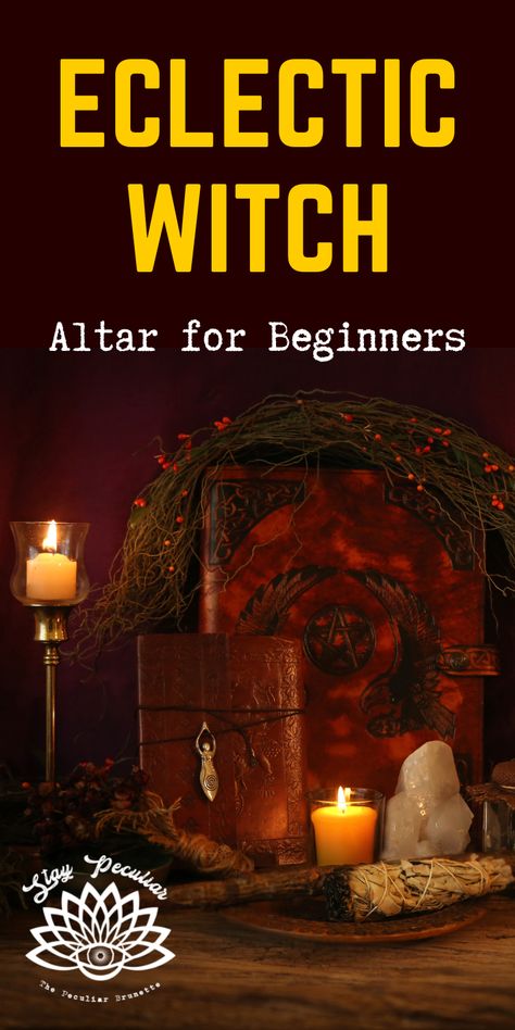 An Eclectic Witch is one of the most popular types of Witchcraft, especially for beginners. Since Eclectic Witches combine different practices and traditions, their altars are as unique as they are! However, some items are commonly used in Witchcraft that could be placed on your altar. #peculiartips Colors In Witchcraft, Eclectic Witch Altar, Witch Craft Altar, Eclectic Witch Beginner, Outdoor Witch Altar, Witch’s Altar, Wiccan Altar Setup, Alter Set Up Witchcraft, Altar Setup Witchcraft